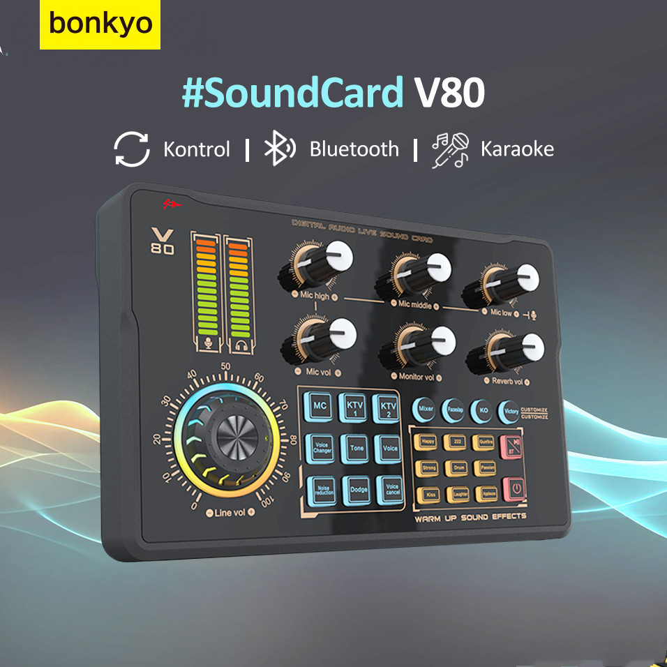 BONKYO V80 SoundCard Bluetooth compatible External Wireless DJ Mixer Pengurangan Kebisingan untuk St