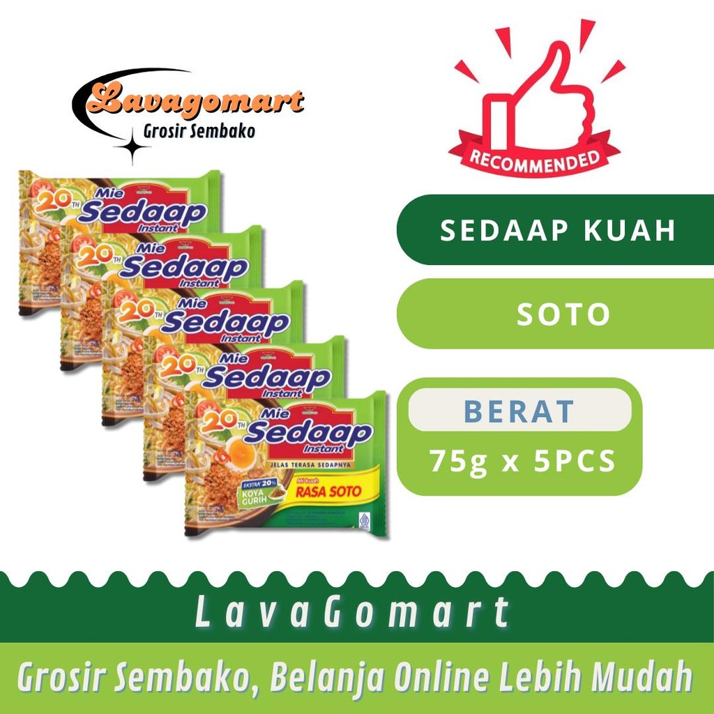 

SEDAAP MIE KUAH SOTO MIE 75g - 5PCS - LAVAGOMART - BANDUNG