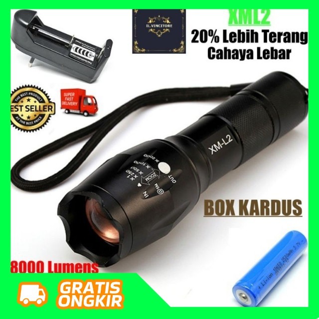 PAKET SENTER LAMPU SWAT XM - L2 8000 LUMENS NEW BRAND ORIGINAL MURAH