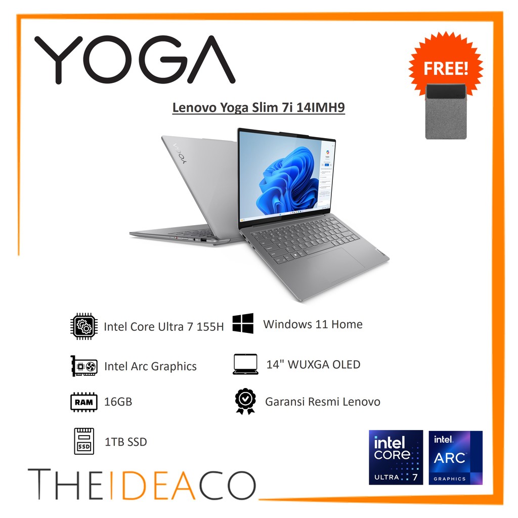 Lenovo Yoga Slim 7i 83CV008FID Intel Ultra 7 155H 16GB 1TB SSD Touchscreen Win11H OH 2024 Evo