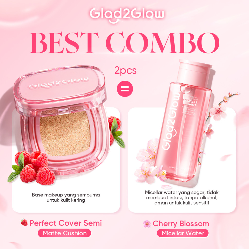 SALE Glad2Glow Paket 2pcs Set Cushion and Micellar Water I Glad2Glow Perfect Cover Cushion 11g 5 Sha