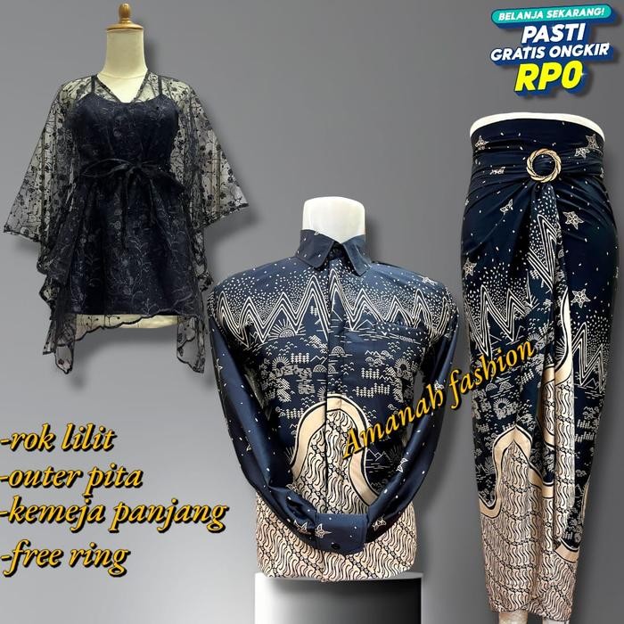 Kemeja Batik Pria dan Rok Lilit Couple Terbaru 2024 - Cantik Kebaya Wisuda Pasangan Keluarga Motif C