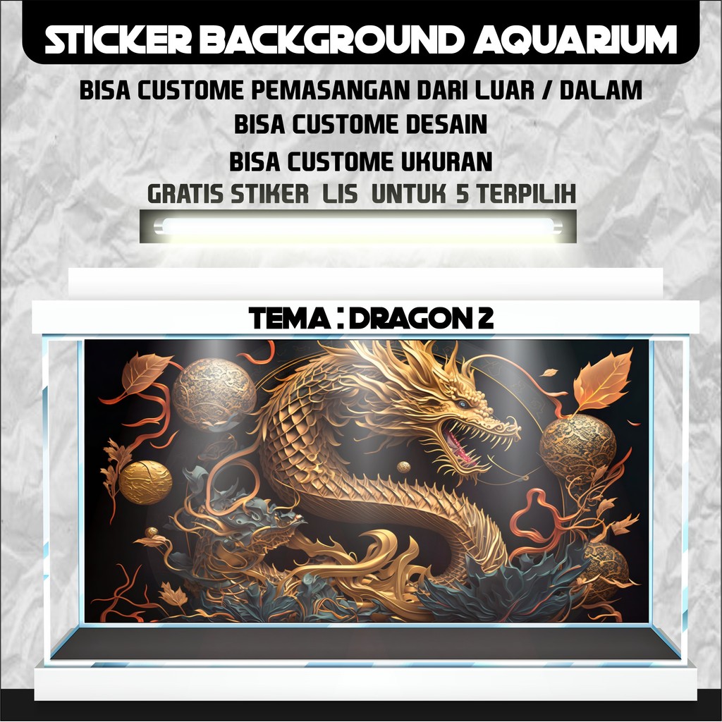 sticker wallpaper background aquarium belakang 3d tema gambar naga 3d