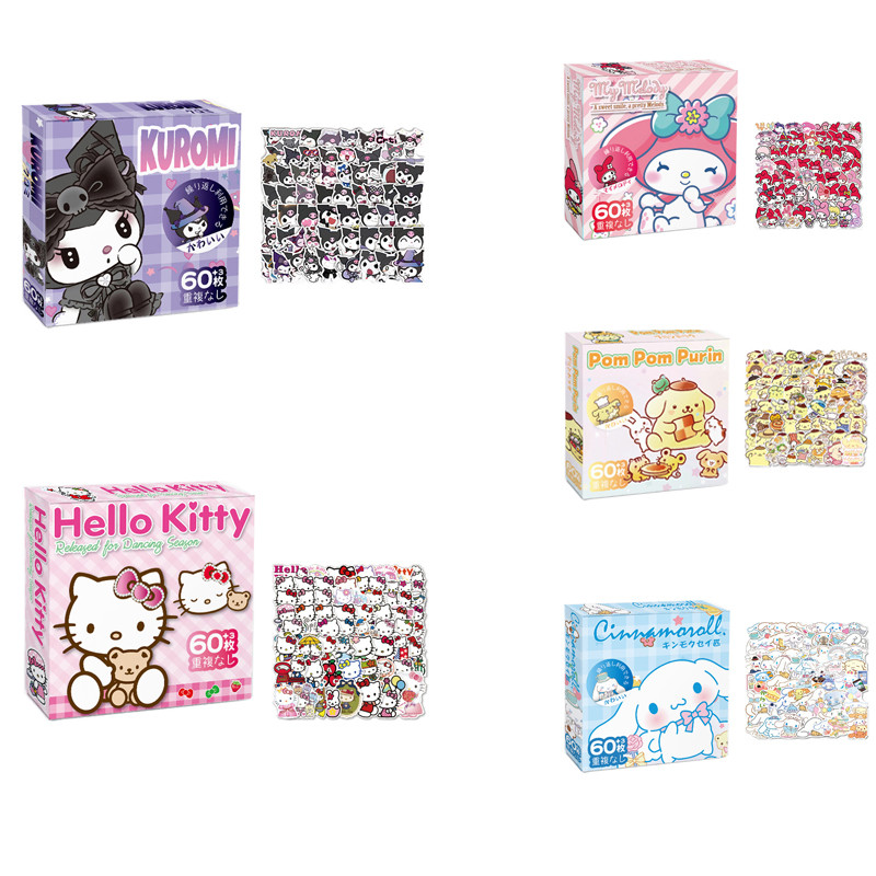 

120Pcs/Box Kawaii Kuromi Hello Kitty Cartoon Stickers Cute Cinnamoroll Melody Cartoon Assembly Stickers Kids Toys Gifts