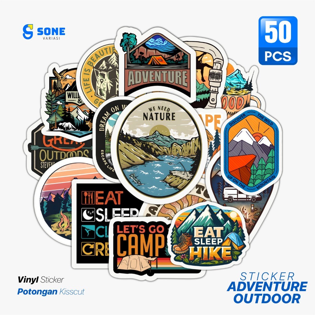 Stiker Pack Outdoor Adventure | Sticker Tumbler | Stiker Laptop Koper Helm