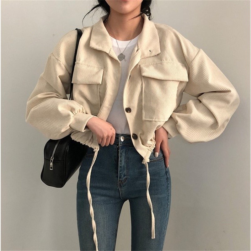[BEST DEALS] Forteid Jaket Corduroy Wanita Korean Style Crop Top Lengan Panjang|Jaket Corduroy Wanit