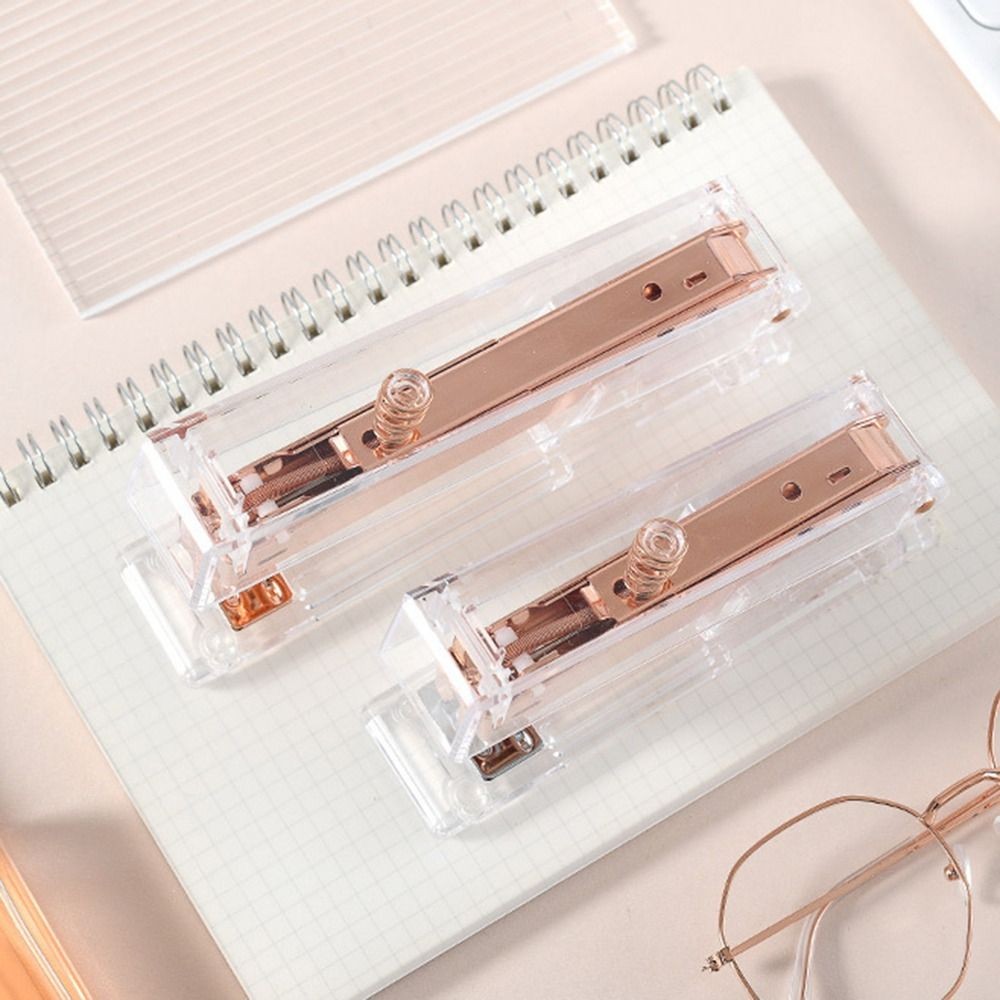 

Manual Transparent Stapler Rose Gold Bookbinding Tool Paper Stapler Creative Simple Book Binding Machines School Office Supplies