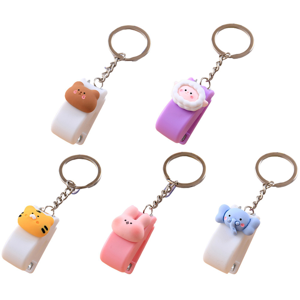 

5 Pcs Small Stapler Animal Staplers Stationery Office Supplies Staples Key Ring Student Gift