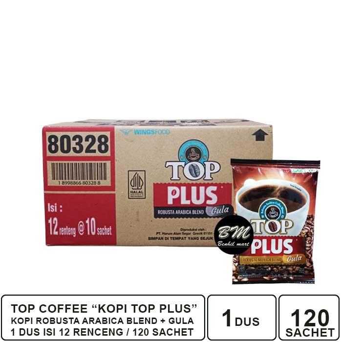

1 DUS ISI 120 SACHET KOPI TOP PLUS ROBUSTA ARABICA BLEND