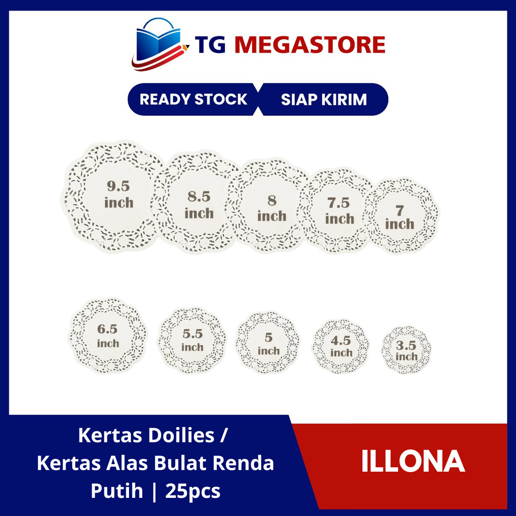 

Kertas Doilies ILLONA Kertas Alas Bulat Renda Putih isi 25pcs