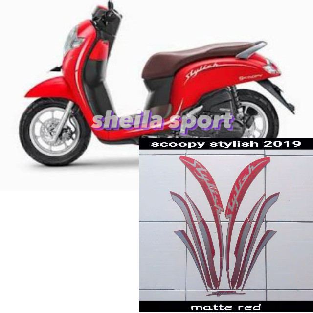 Striping sticker lis body honda scoopy scopy fi led stylish thn 2019 2020 matte red merah doff / Sti