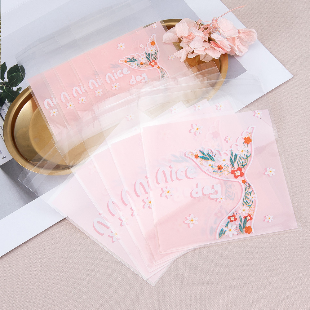 

50pcs OPP Self-Sealing Bags Pink Mermaid Tail Print Self-Adhesive Bags for Diy Jewelry Display Handmade Baking Cookies Packaging
