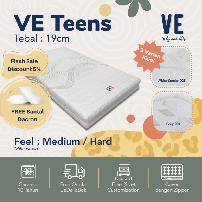 Kasur Latex / Kasur Kesehatan Full Latex VE Teens 19 cm - 120x200, Hard