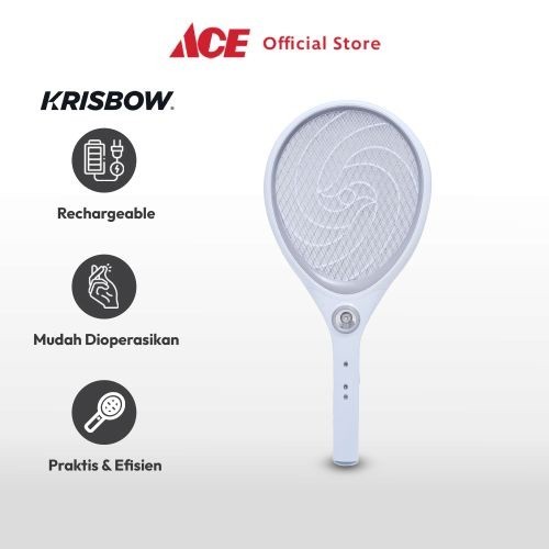 Krisbow Raket Nyamuk - Putih Pengusir Serangga Raket Pembasmi Nyamuk Elektrik Insect Killer