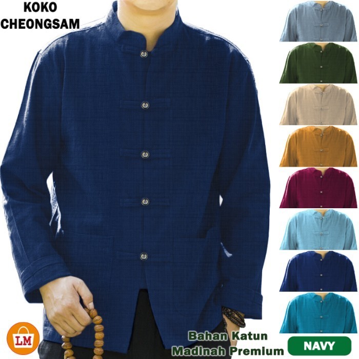 promo ✨ -Baju Koko Pria Lengan Panjang KOKO CHEONGSAM IPMAN LMS 17152-17160 - Navy Madinah, M
