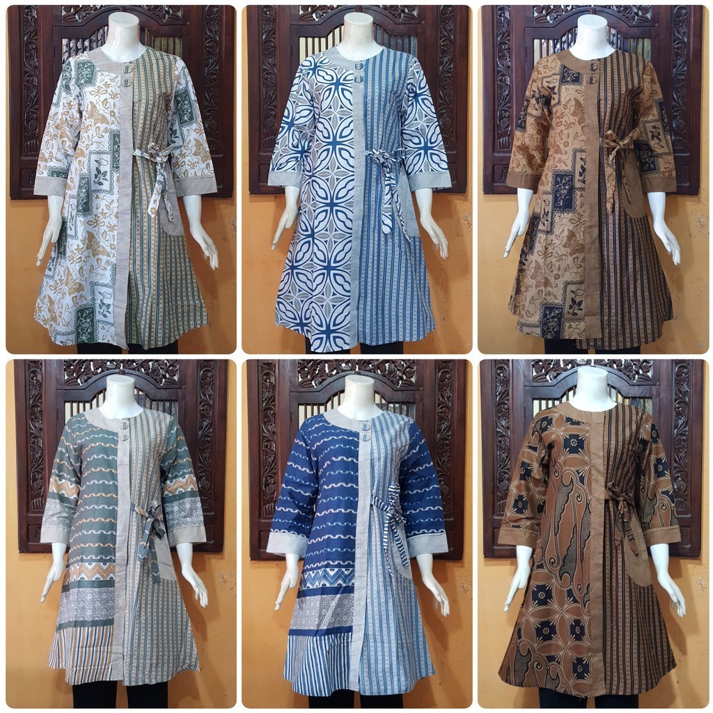 NEW Tunik Batik MOSA Atasan Wanita Panjang Lengan 7/8. Tali Samping Modern Motif Asli Pekalongan - T