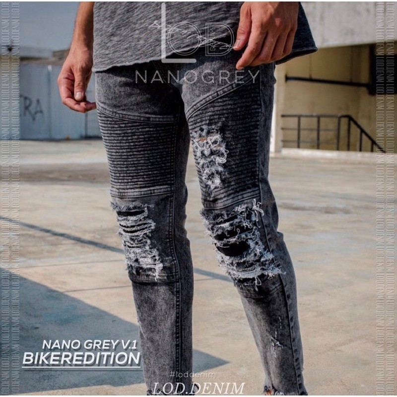 LOD.DENIM - Celana Panjang Jeans Biker Ripped Denim NANOGREY
