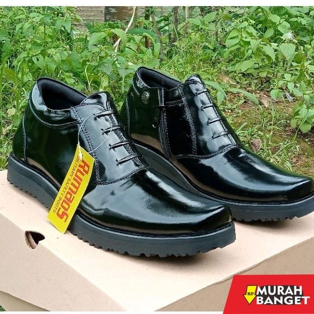 Sepatu pdh- Rumaos black kilap formal Sepatu PDH/pantofelan kantoran pendek resleting kulit sapi asl