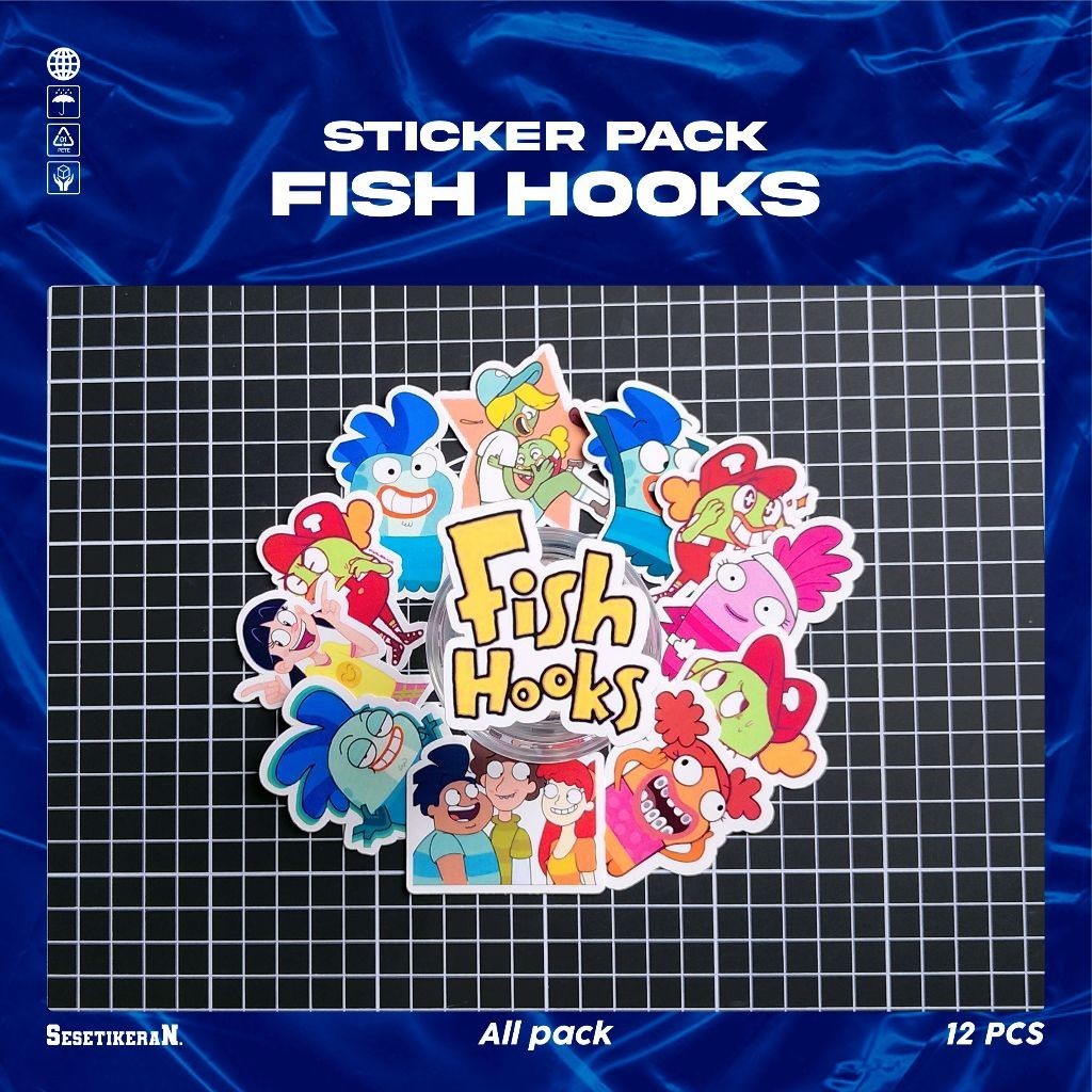 

COD✨ Sesetikeran Stiker Pack Kartun Lucu Fish Hooks Untuk Koper Laptop Skateboard