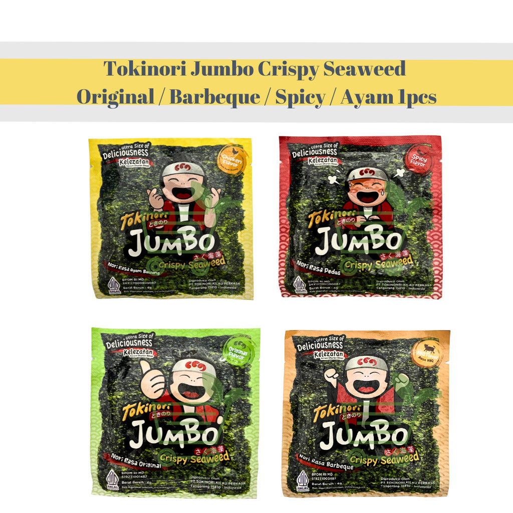 

Tokinori Jumbo Crispy Seaweed Original / Barbeque / Spicy / Ayam 1pcs