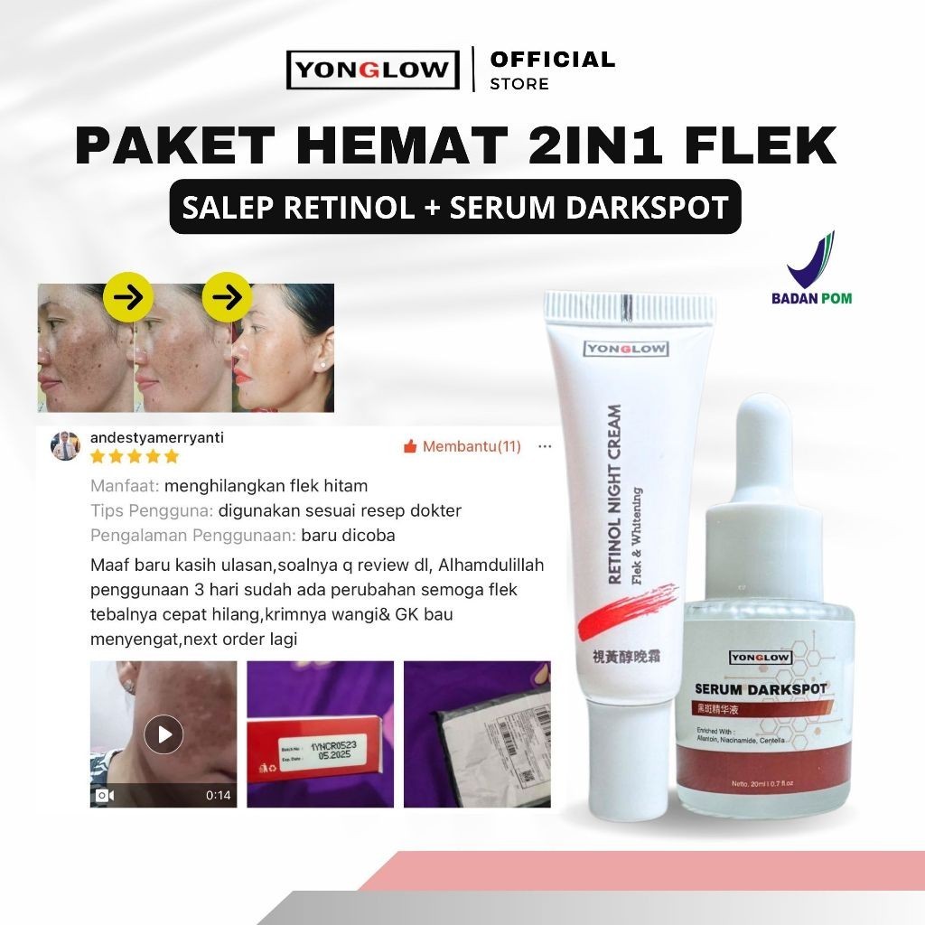 Terlaris Yonglow Skincare Paket 2in1 BPOM Serum Darkspot Salep Retinol Penghilang Flek Noda Hitam Me
