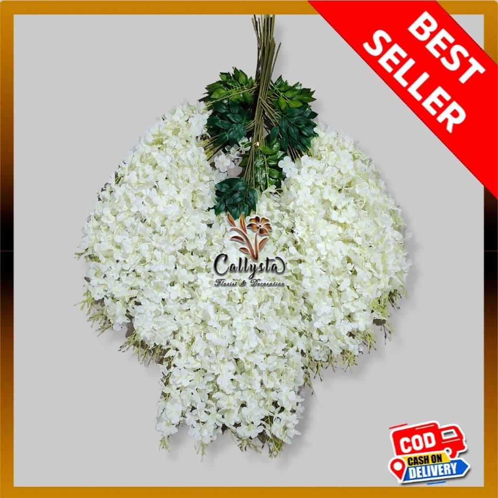 1LUSIN BUNGA WISTERIA JUMBO GANTUNG - DAUN RAMBAT JUNTAI PLASTIK PREMIUM LUSINAN MURAH/BUNGA PUTIH J