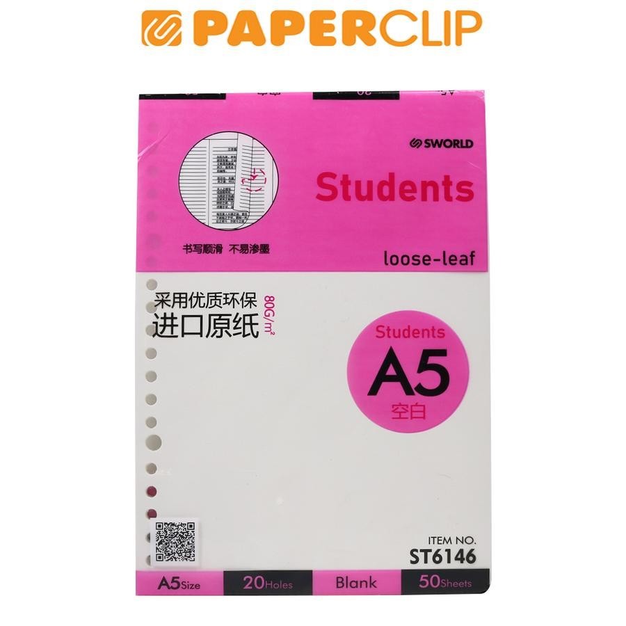 

LOOSE LEAF A5 SWORLD STUDENTS ST6146 20H 50P PLAIN