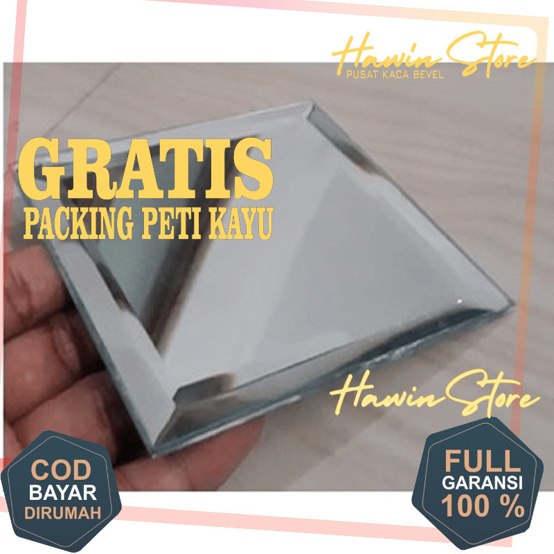 Kaca cermin Bevel 20 x 20 cm Tebal 3mm Bevel 1 cm - Cermin hiasan dinding - Cermin Moulding