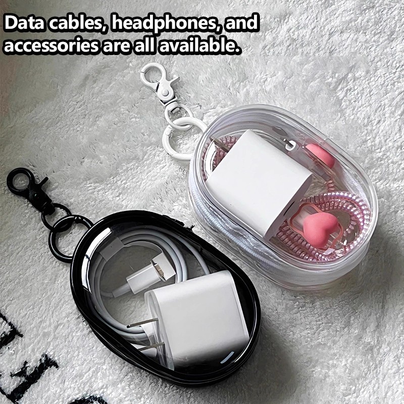Mini Pouch Polos Aesthetic Transparan Tempat Charger Multifungsi PVC — 10