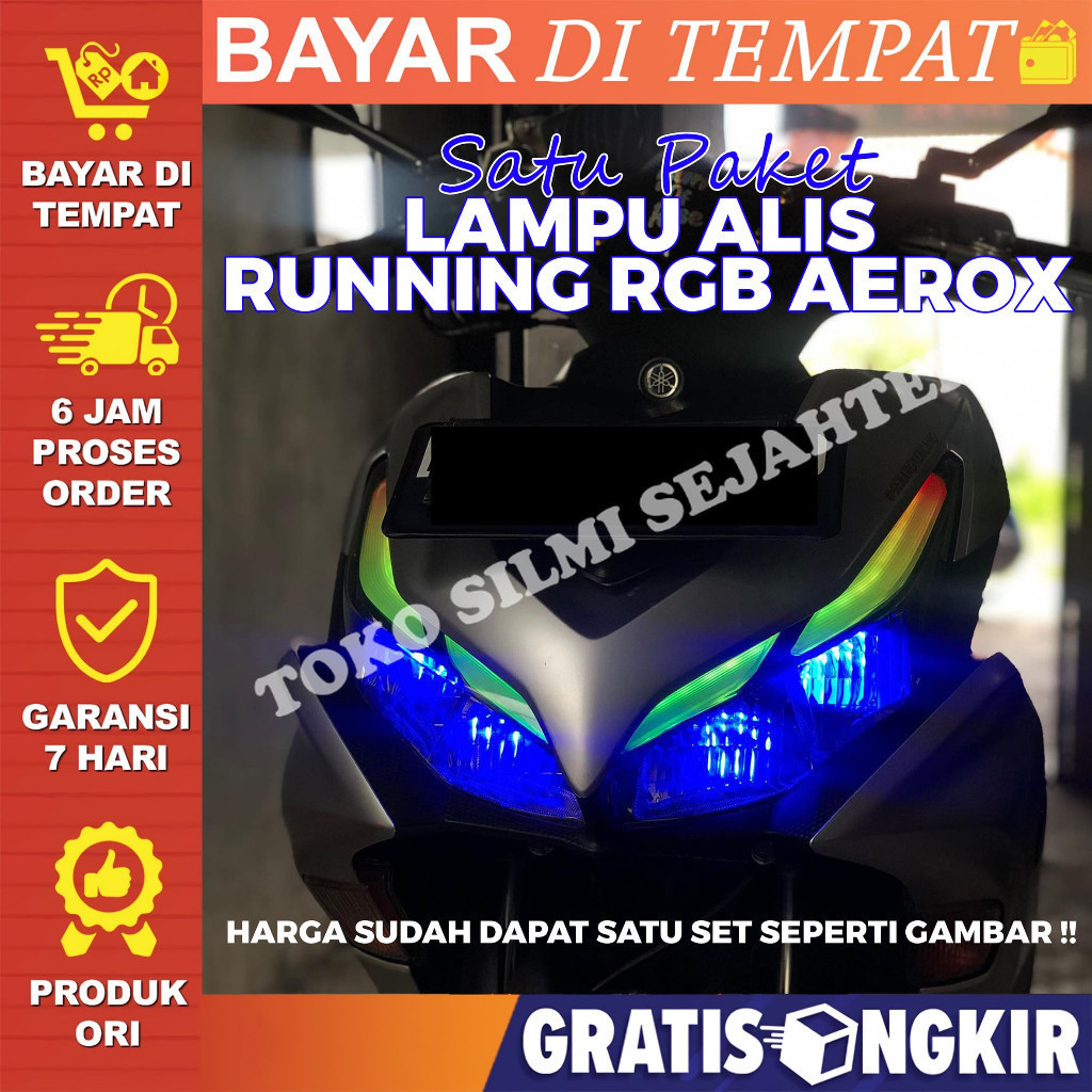 pnp lampu led alis drl rgb aerox gratis demon eye tinggal pasang 2 alis running rgb + 4 devil eye
