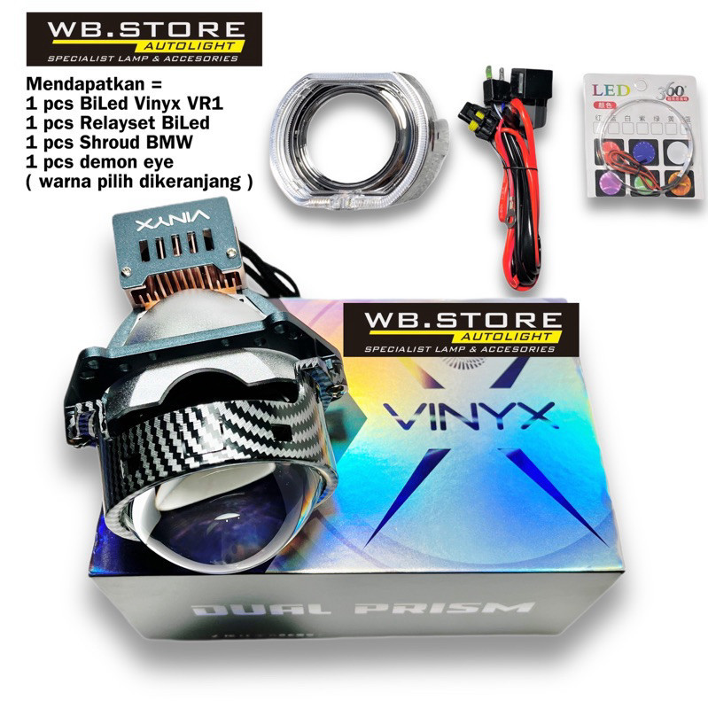 PROMO COMBO PAKET Lengkap BiLed VINYX VR1 80 Watt DUAL PRISM TECHNOLOGY 3 inch Purple lens biled vin