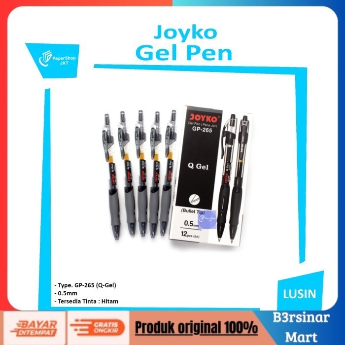 

[[KUALITAS TERBAIK]] Pulpen Gel Joyko GP265 QGel 0.5mm / Pulpen Joyko QGel ( Perlusin ) Hitam COD