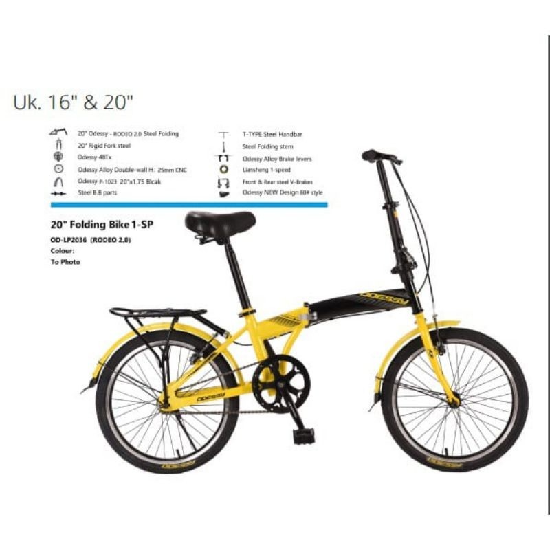 SEPEDA LIPAT DEWASA REMAJA 20 INCH ODESSY RODEO 2.0 SINGLE SPEED MURAH ORIGINAL PARAGON