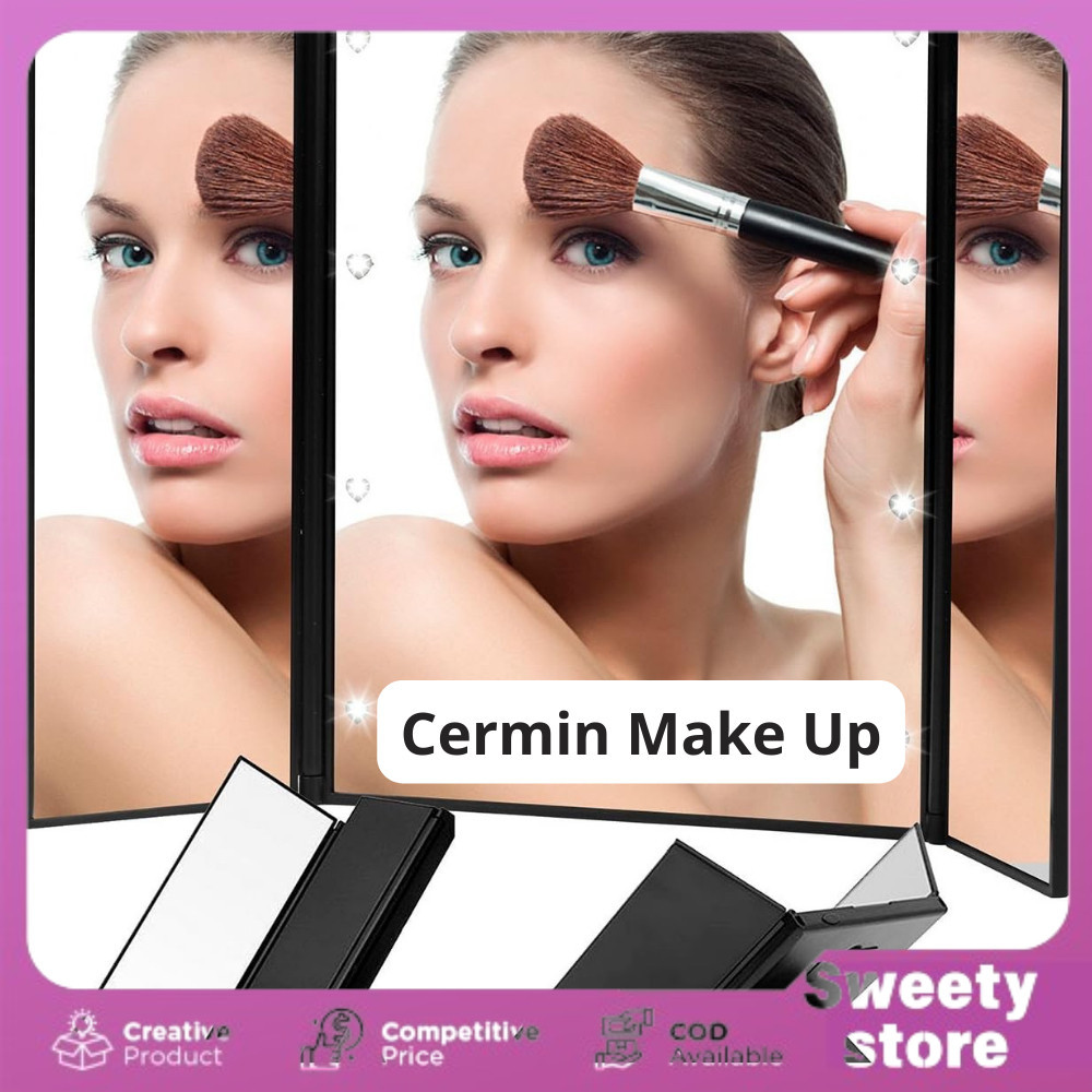 Blue ZOO Cermin Make Up Portable Foldable Mirror with LED Light - MR02480 - Black/Cermin Rias LED Pr