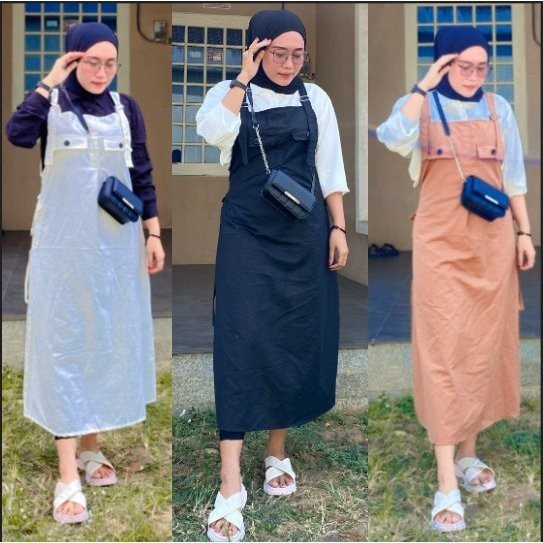 (Ready Stock) Jumpsuit Overall Rok Isyana Baju Kodok Muslimah Jumpsuit Wanita Terbaru Kantong Linen 