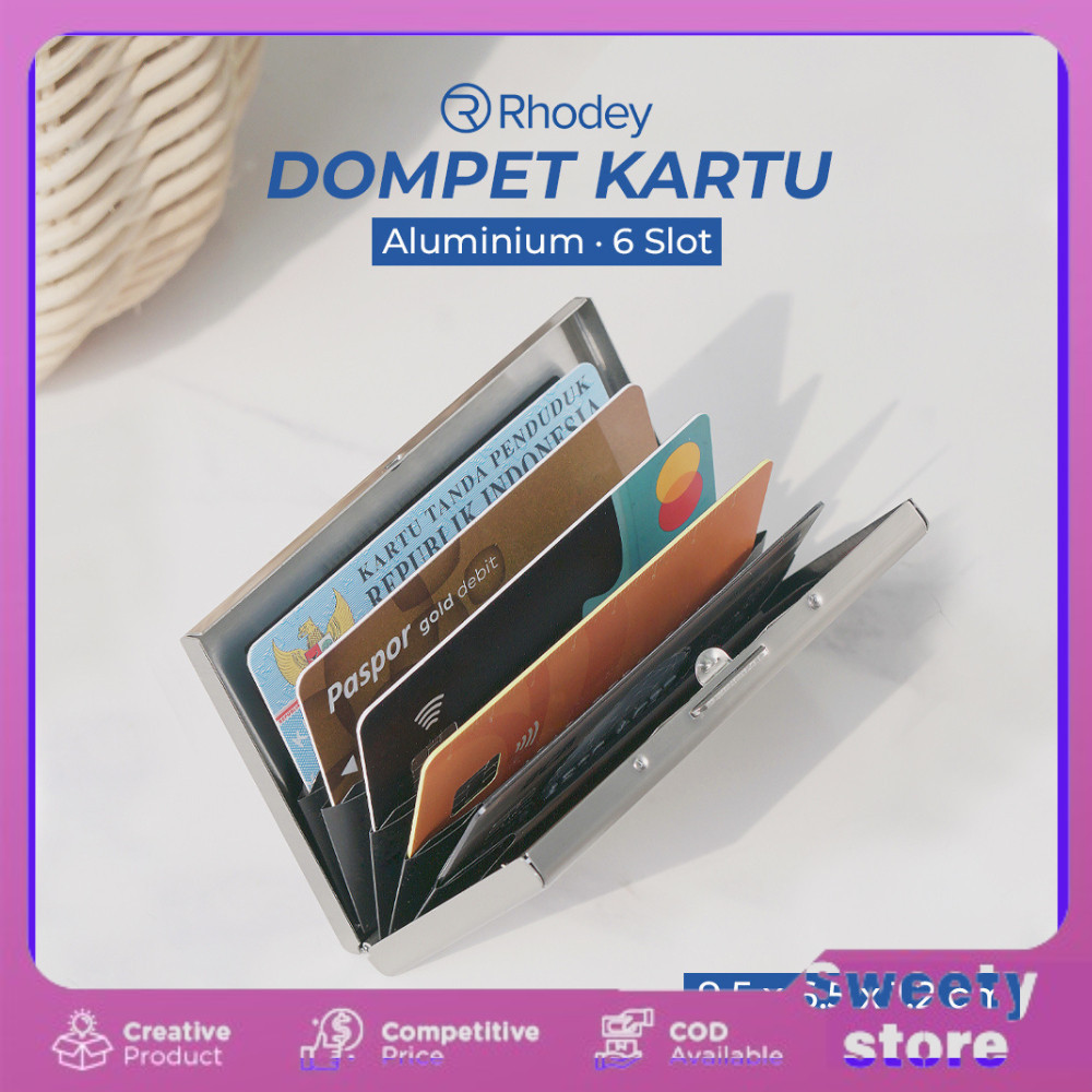 Sweety Store Indonesia-Dompet Kartu Slim Aluminium 6 Slot Dompet Kartu Travel Multifungsi Rhodey Dom