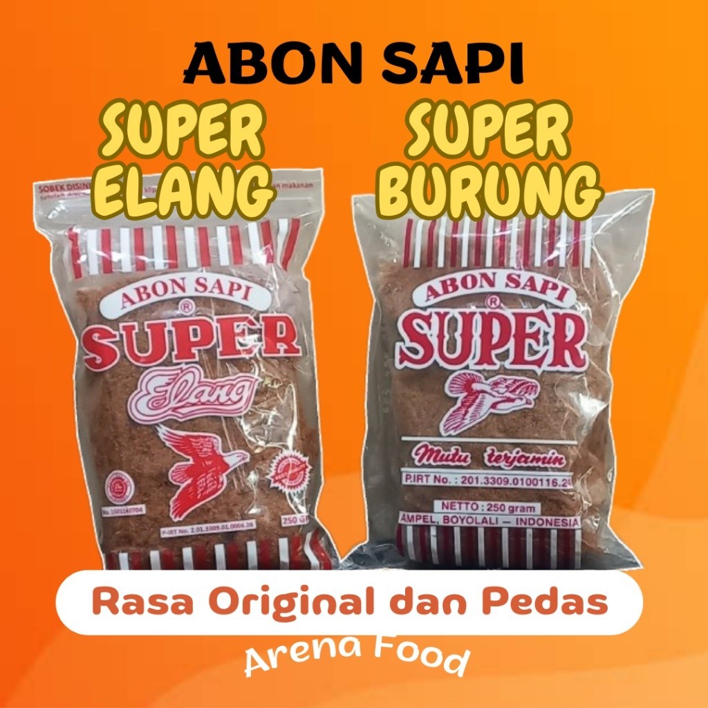 

Abon Sapi Super | Cap Burung | Elang | Gajah Inggil | 250gr Khas Boyolali