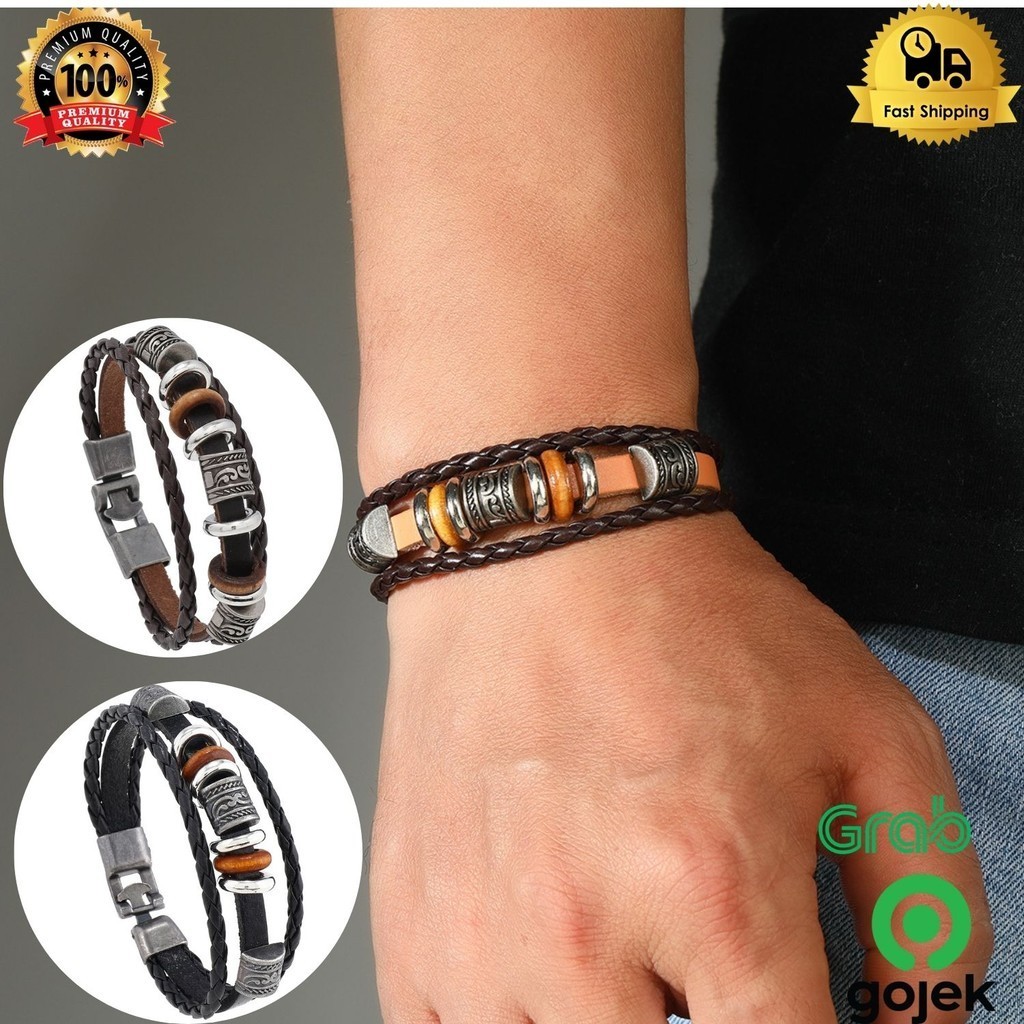 GELANG PRIA KULIT ODIN VIKING ORI LUFFY MULTILAYER WANITA PREMIUM G361