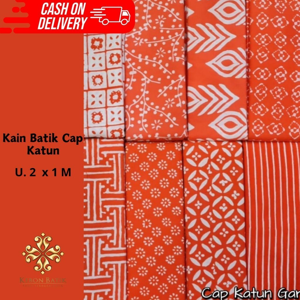 Kain Batik Cap Katun Warna Orange Bisa COD 2406080001