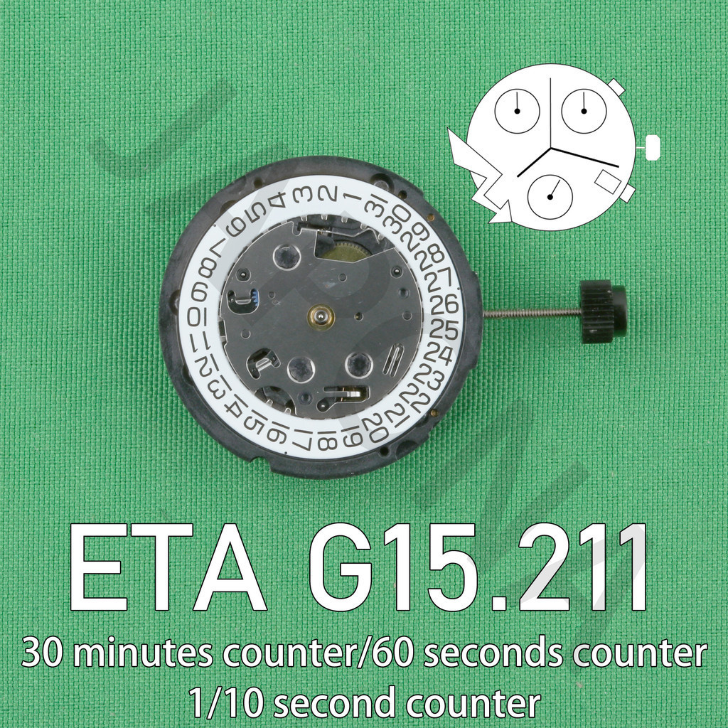 ETA G15.211 movement 6 hands watch movement G15 211 Swiss movement 30 minutes counter/1/10 second co