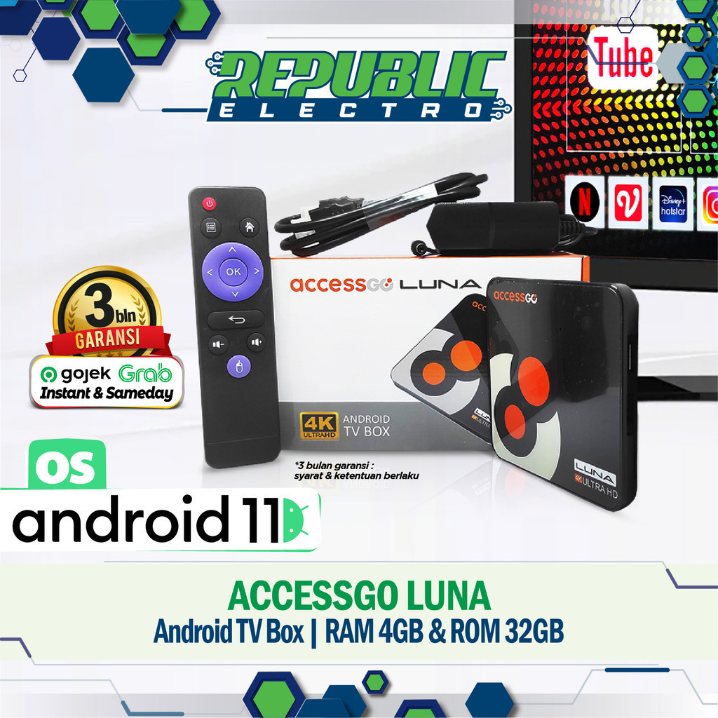 Tv box Android UHD 4K AccessGo Luna RAM 4GB ROM 32GB ATV Garansi Resmi