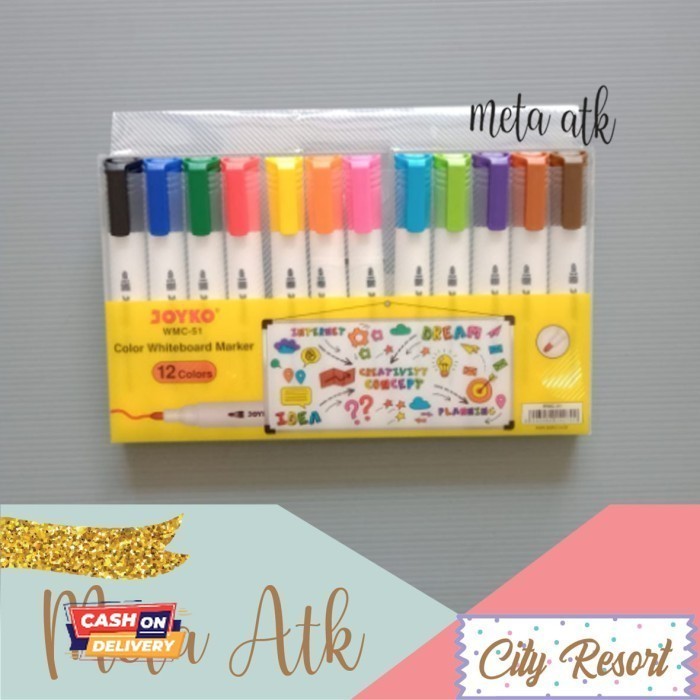 

✨LARIS✨ -Color Whiteboard Marker / Spidol Jumbo Joyko Set 12 Warna WMC-51