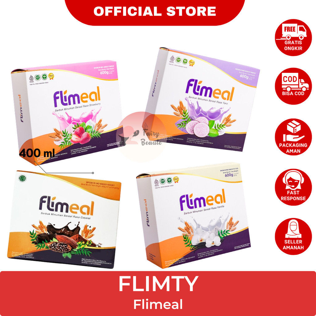 

FAIRY BEAUTE FLIMEAL 1 box isi 12 sachet Flimty Meal Replacement Coklat Taro Vanilla Strawberry