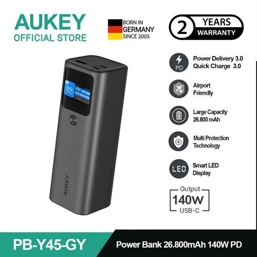 Aukey Powerbank 26800mah USB C 140W SUPER VOOC PD 3.1 PPS - PB-Y45-GY