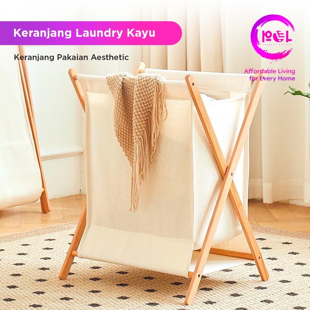 [POL] COD Keranjang Baju Kotor Kayu Estetik | Laundry Bag Basket | Keranjang Laundry IKEA// PRODUK M