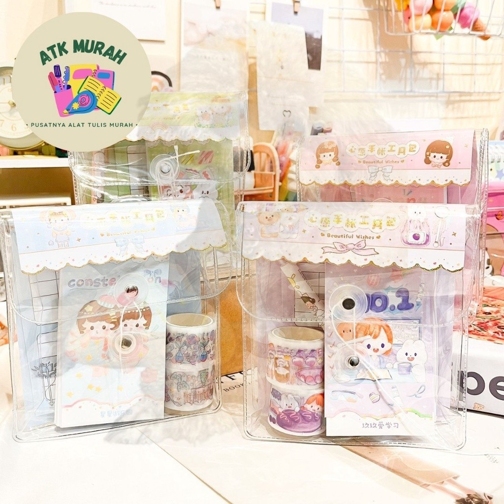 

PAKET STIKER JBE-SCD POUCH BENING LUCU IMUT (WASHI TAPE 2 ROLL|BUKU STIKER|KERTAS JADWAL|PEN CETEK|BUKU STIKER )