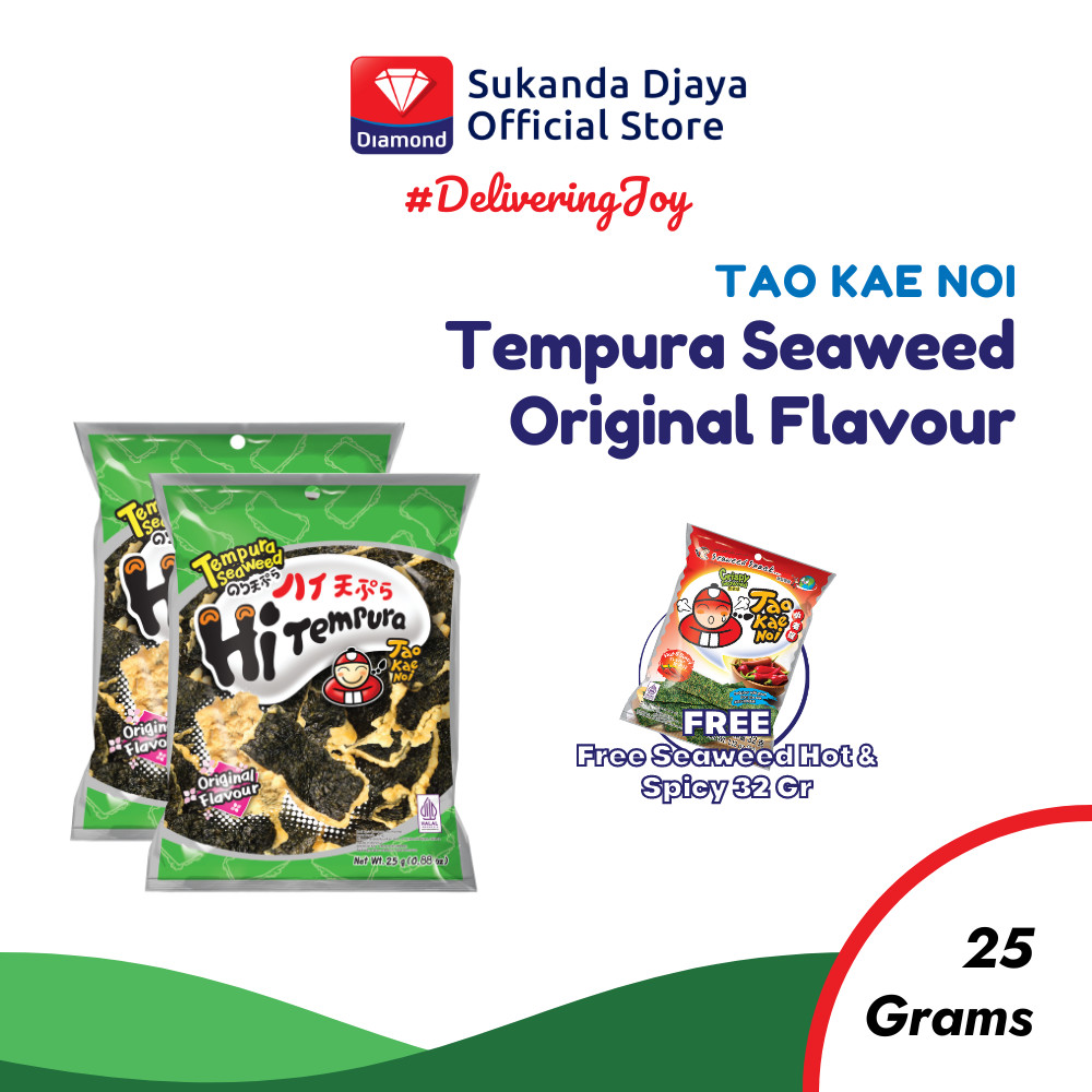 

Tao Kae Noi Tempura Seaweed Original Flavour 25 Gr ISI 2 [Free Seaweed Hot & Spicy 32 Gr]