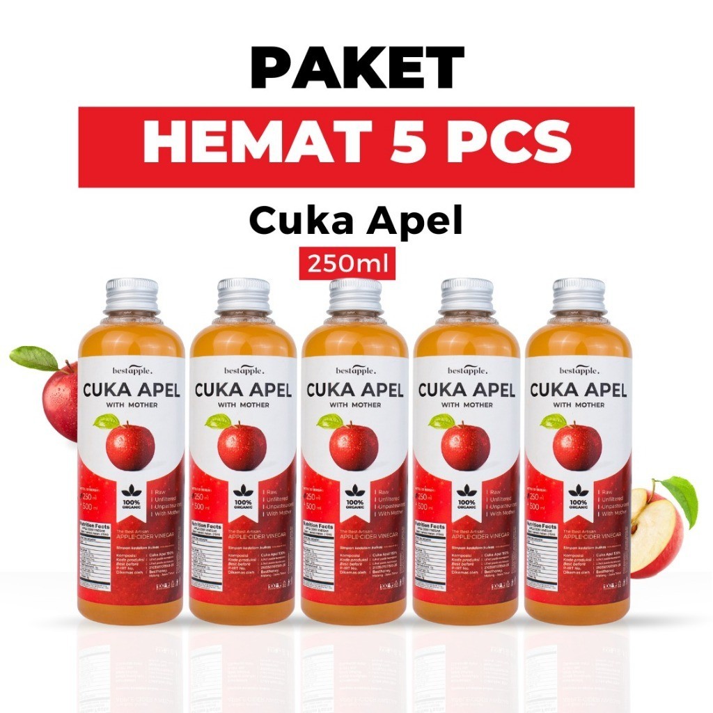 

Paket Cuka Apel Original 5 Pcs Diet Detoks Apple Cider Vinegar Toner Wajah Alami Sari Bestapple