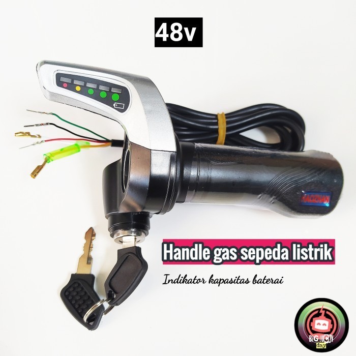 handle gas sepeda listrik 48v universal indikator baterai kabel gas