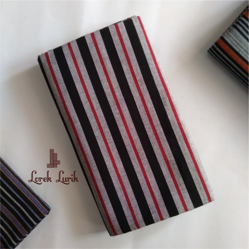 LURIK Kain Lurik Merah Abu - Kain Lurik Tenun Hitam Garis Merah - Kain Lurik Jogja